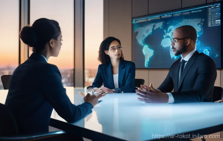 로봇 중재의 윤리적 관점 - **Prompt 1: The Empathetic Mediator and the Analytical AI**
    "A diverse group of individuals, rep...