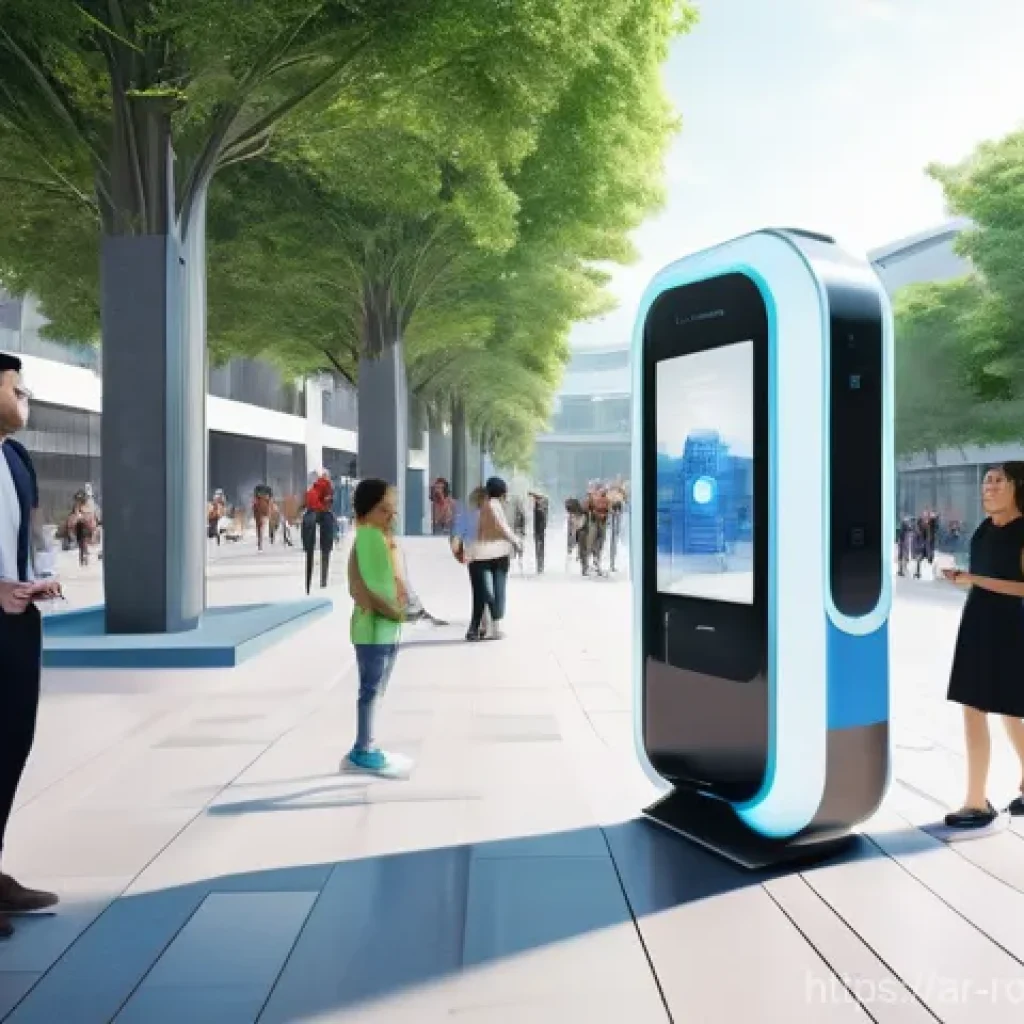 로봇의 사회적 가치와 윤리적 고려 - **Prompt:** A bustling, modern city square in a futuristic setting, vibrant and illuminated by soft,...