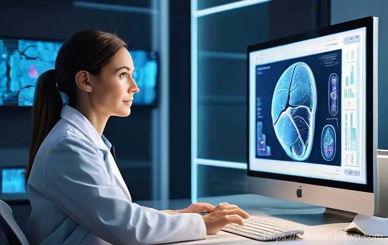 로봇 윤리와 사회적 합의 - **AI in Healthcare: Precision Diagnosis and Hope**
    "A photorealistic, brightly lit scene in a mo...