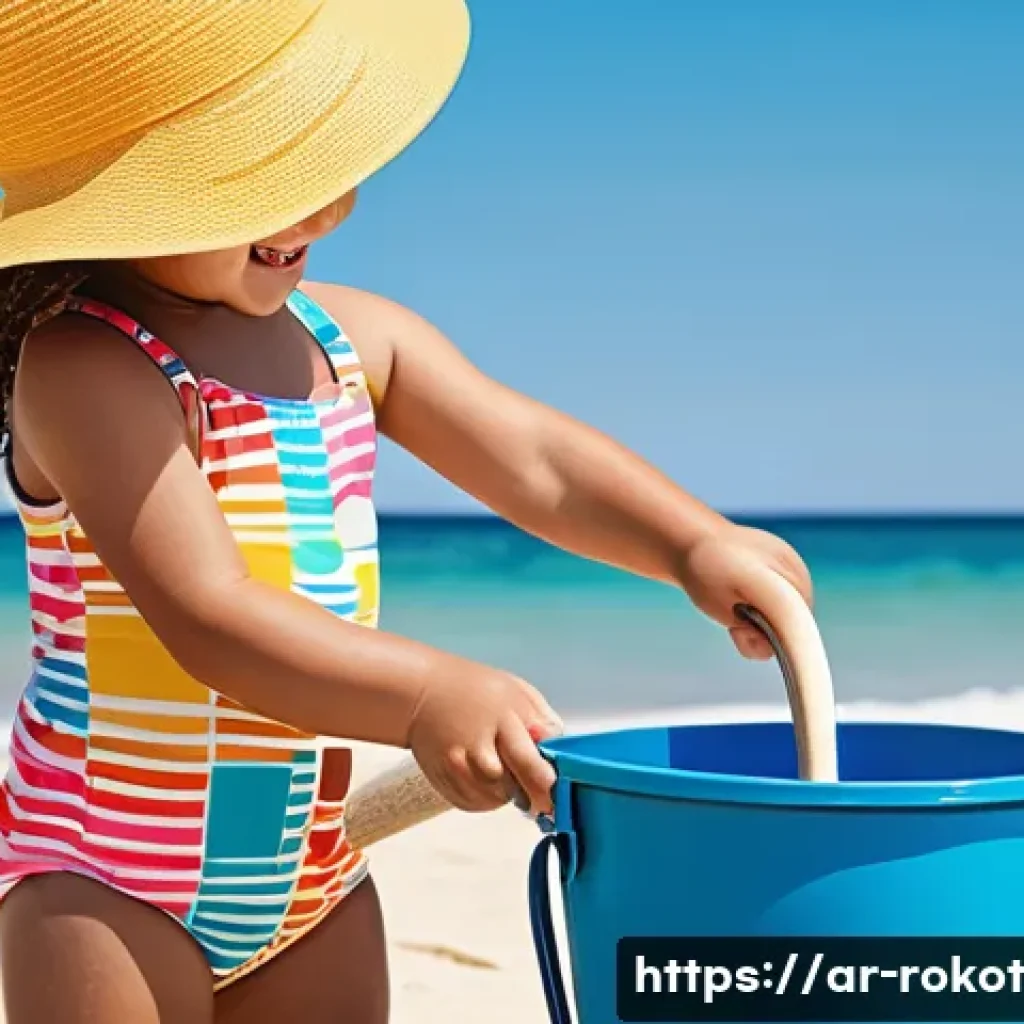 로봇 윤리 규범의 지속 가능성 - **A young girl (approximately 7 years old) wearing a colorful, modest swimsuit with a playful print,...