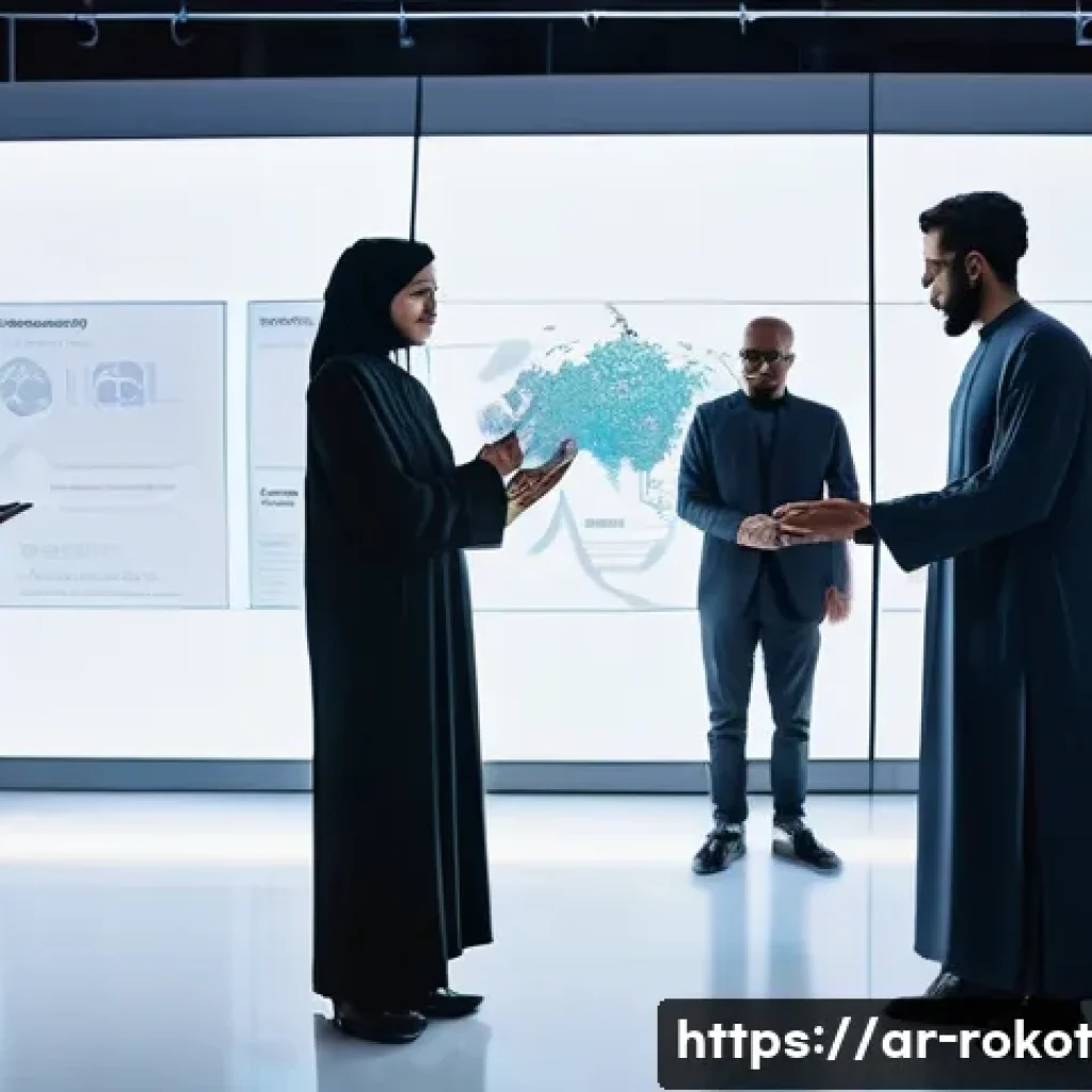 로봇 윤리 규범과 기업의 역할 - **Prompt:** A diverse group of people, including men and women dressed in contemporary, modest Arabi...