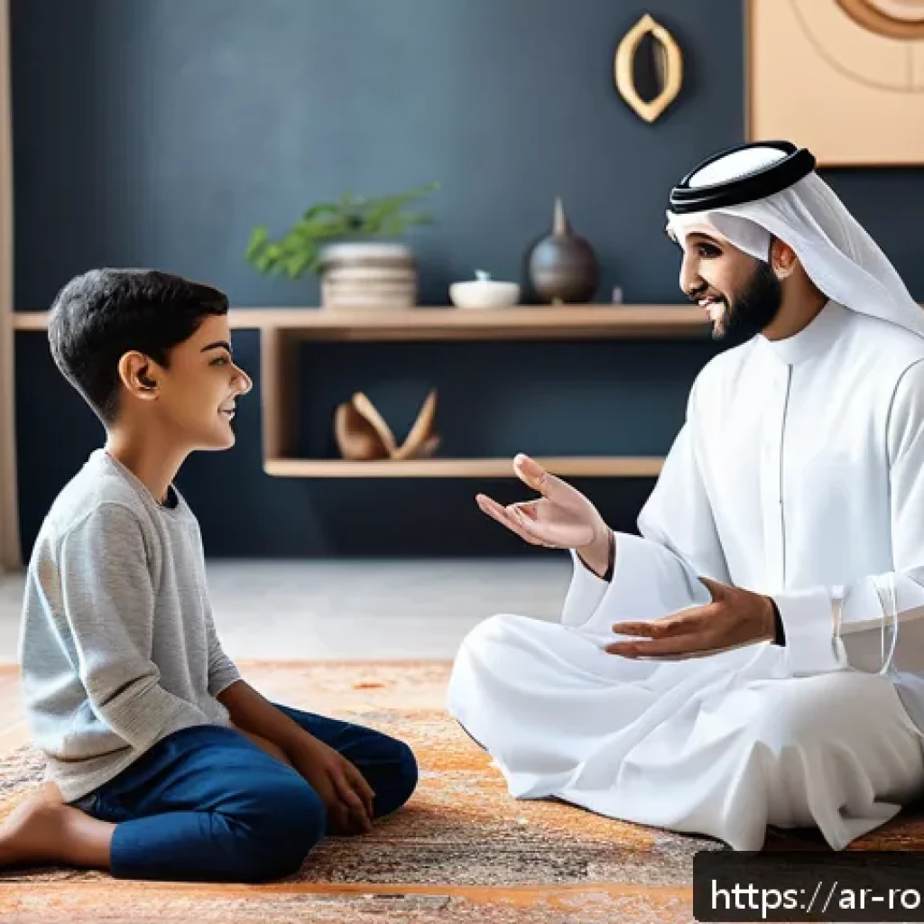 로봇 윤리 규범의 미래 예측 - A futuristic scene depicting an Arab family in a modern living room interacting with a humanoid robo...