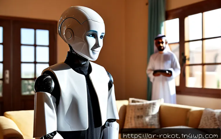 로봇의 감정적 지능과 사회적 역할 - Photorealistic humanoid service robot with a warm, empathetic facial expression listening attentivel...
